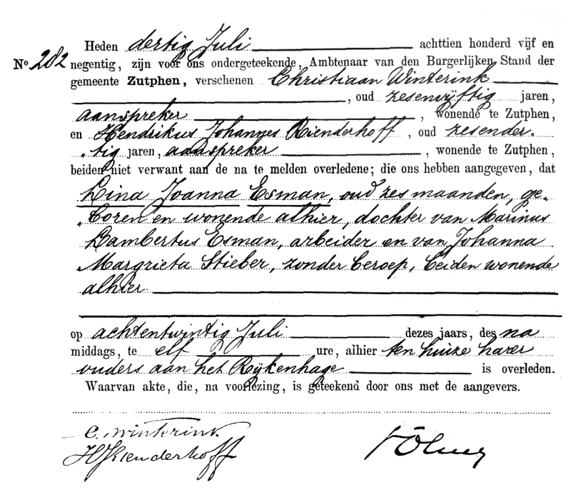 18950730 ovl akte 282 Lina J dv Marinus L Esman - Johanna M Stieber